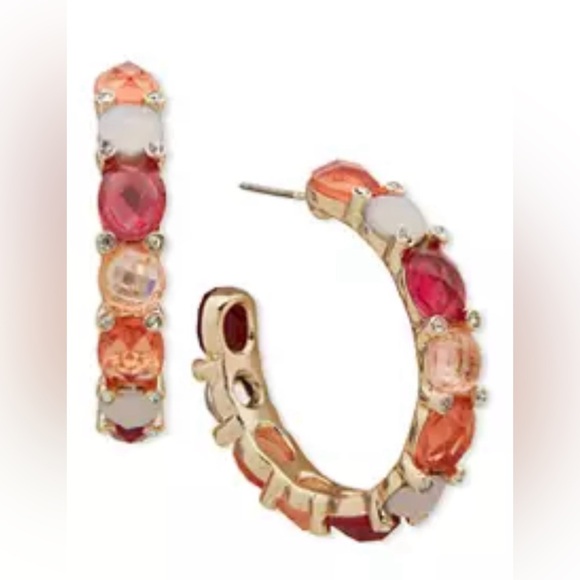 NWT Anne Klein Gold Tone Pink Multi Stone C Hoop Earrings. Women’s OS. - Picture 3 of 3